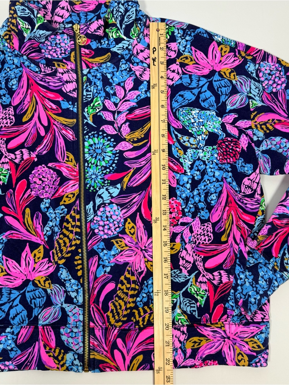 Lilly Pulitzer Wrenley Zip-Up Jacket Pockets Pink & Blue Navy Calypso Coast XL - Picture 10 of 10